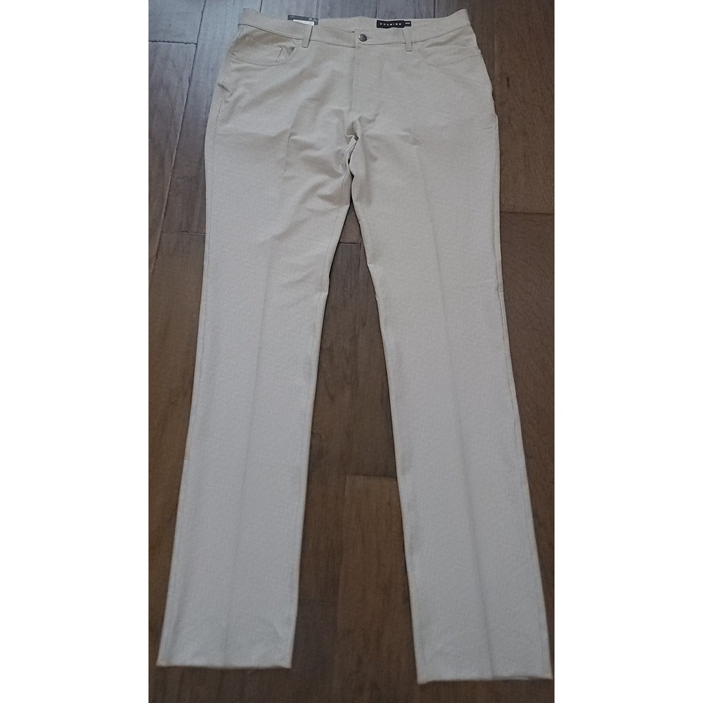 NWT DUNNING Golf Men's Tan Stretch Performance Bottoms Unhem Pants Sz 38x37‎